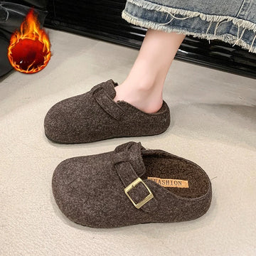 Xajzpa Women's Cotton Cloth Clogs Cork Footbed Leather Mules Slippers Comfortable Fashion Potato Shoes Arch Support Cotton Slippers